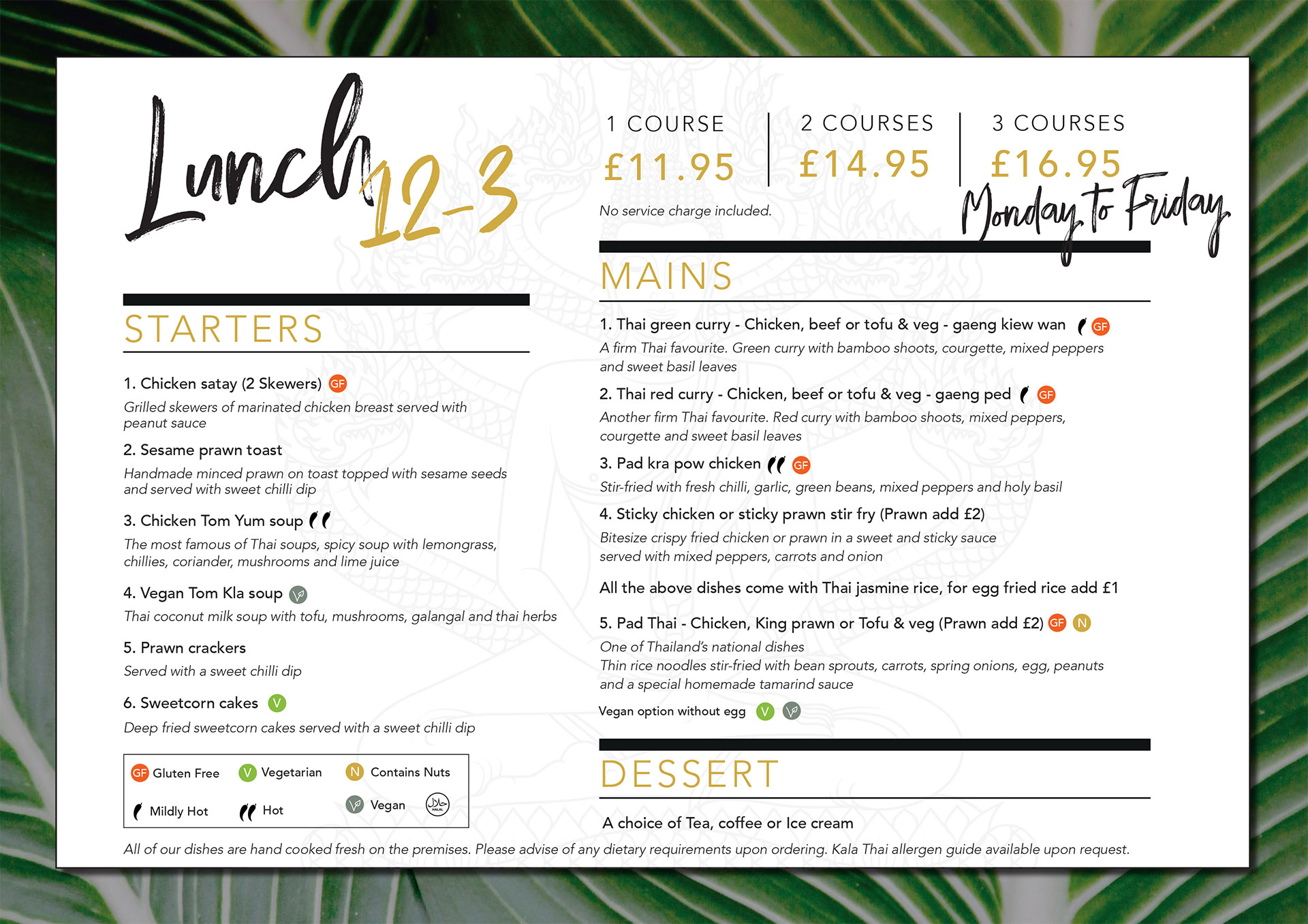 Kala Thai Lunch Menu 2026